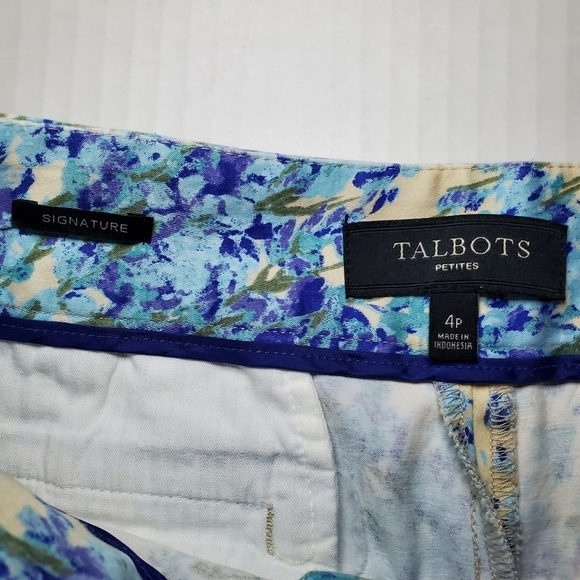 Talbots Blue Beige Floral Ankle Dress Pants Sz 4P - Picture 8 of 10